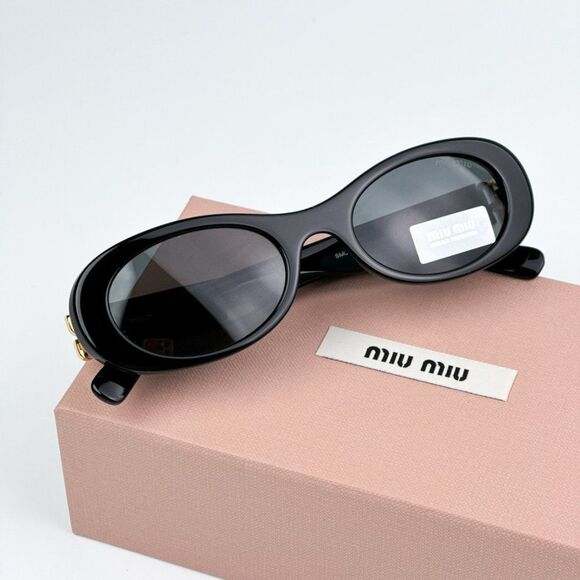 NEW Miu Miu MU06ZS 1AB5S0 Black Dark Grey Oval Unisex Sunglasses MU 06ZS main image 8